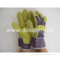 Yellow Cow Split Leather Work Gloves Stripe Cotton Drill Back Safety Gloves Dlc311